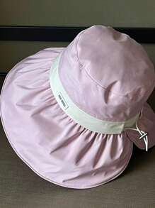 1 pièce Chapeau de seau en polyester de couleur unie avec protection anti-UV, imprimé de lettres, convenant pour le printemps et l'été