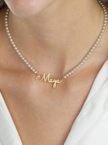 Personalisierte Perlenkette, weiße Perlenkette, Perlen-Namenskette, Perlenkette mit Name, Namenskette mit Perle, Schmuckgeschenk mit Mädchennamen, Gold, Stilvoll, Farbig, Vintage, Einfach, Unisex, Lässig, Niedlich, Individuell, Personalisiert, Einzigartig, Ideale Geschenke für ihn, Ideale Geschenke für sie, sie, Freund, Freundin, Vater, Mutter, Familie, Freunde, für Jahrestage, für Geburtstage, für Abschluss, für den Abschlussball, für Partys, Goldschmuck