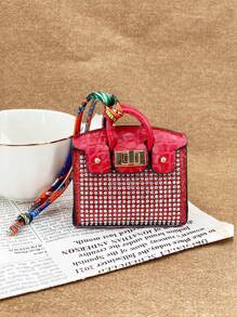 1pc New Fashionable Versatile Starry Sky Shiny House Shaped Mini Purse Multifunctional Bluetooth Earphones Case Portable Cute Pouch Wallet Purse Wallet Mini Wallet Coin Wallet - Red - View 4