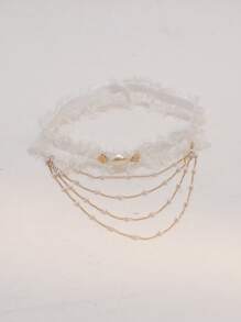 腿环腿饰女生可爱萝莉短裤洛丽塔制服蕾丝腿环性感腿链大腿链 - 珍珠蝴蝶大腿鏈 - 查看 15