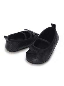 Newborn Infant Girls' Solid Color Soft Bottom Bow-Knot Princess Pre-Walker Flat Shoes - Black - View 6