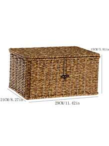 1pc Synthetic Rattan Woven Covered Storage Box Dustproof Desktop Organizer Household Storage Basket - Coffee Brown - View 14