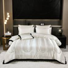 Satin Bed In A Bag 8 Pieces Queen Size Silk Like Black Comforter Set Luxury Silky Bedding Set Soft Lightweight Comforter Set Ruffle Sheet Set - 白色 - 查看 2