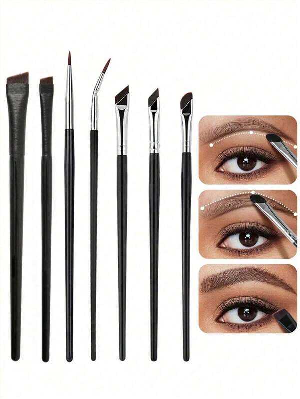 7 件套眼部化妆刷套装，包括眼线斜角刷、尖头眼线刷和眉刷，非常适合画眉毛、眼线、眼影，打造迷人眼妆
