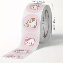 Sanrio 500pcs/Roll Sanrio Hello Kitty Stickers - Colorful Stamp Stickers For Scrapbooking, Gift Wrapping, Party Favors And DIY Crafts - Matte Finish, Reusable Sticker Roll, For Home, Office And Business Use,School Supplies,Back To School