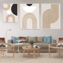 YIKES 1/3pcs Unframed Canvas Poster, Modern Art, Geometric Brown Black And White Block Lines Hanging Painting, Ideal Gift For Bedroom Living Room Corridor, Wall Art, Wall Decor, Winter Decor, Room Decoration Gifts Birthday Graduation - Multicolor - View 14