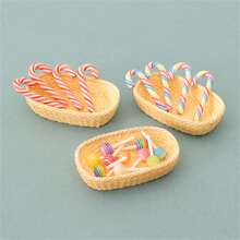 1 套微型逼真拐杖糖模型装饰配件、篮子和装饰品