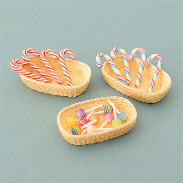 1 套微型逼真拐杖糖模型装饰配件、篮子和装饰品