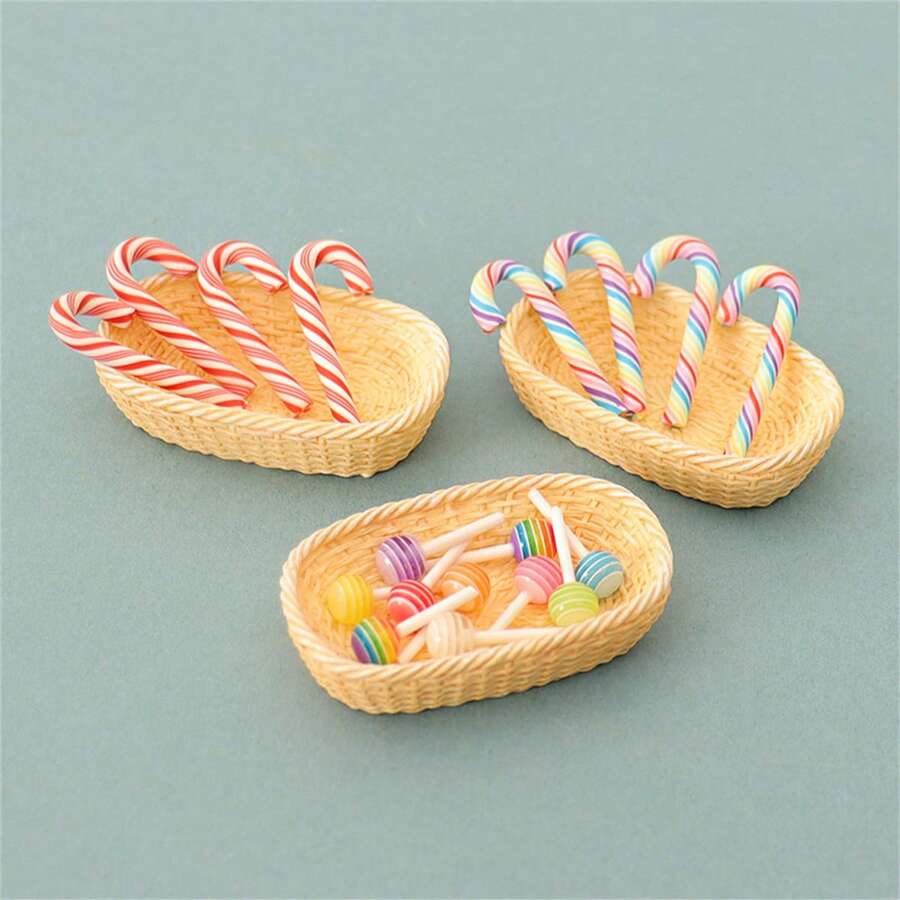 1 套微型逼真拐杖糖模型装饰配件、篮子和装饰品