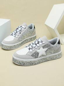 Silver Star Decoration Sequins Men's Versatile Fashion Eye-Catching Men's And Women's Casual Low-Top Walking Shoes Shoes Versatile Comfortable Breathable Sports Fitness Running Shoes Suitable For Holiday Parties And Gifts New 2025 Men's Sports Shoes