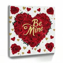 Framed Canvas Wall Art Valentine Colorful Contemporary Flower Framed Canvas Wall Art Vintage Prints Poster A Heart With Roses And The Words Be Mine Written On It Wall Art Decoration For Living Room Bedroom Bathroom Kitchen Apartment Hotel, Artful Home Decoration - Wrapped Framed Canvas - View 1