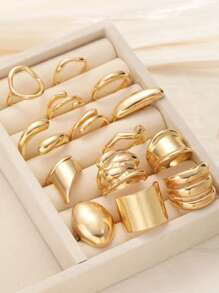 Set de 14 anillos de lujo y estilo exagerado y sexy para mujeres, joyería de moda para uso diario, fiesta, boda, regalos para novias y amigas - Amarillo Oro - Ver 3
