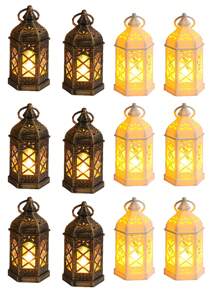 1 pieza Lámpara decorativa de linterna mini retro con batería, lámpara de decoración para el hogar, decoración de mesa, decoración de dormitorio, luz nocturna colgante de pared, adecuada para decoración de boda, fiesta, vacaciones, linterna de mesa LED de interior - Amarillo - Ver 14