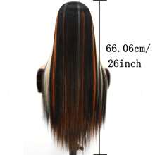 26 Inch 13x4 HD Lace Frontal Wigs Long Straight Black Wigs Synthetic Heat Resistant Fiber Hair Wig Premium Natural Orange Highlights Silk Straight 13*4 Hairpiece Wigs For Women With HD Transparent Lace Glueless Lace White Highlights Natural Straight Wigs 200% Density Wigs - 彩色 - 查看 5