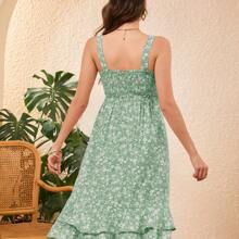 Women's Maternity Smocked Cami Dress Summer Sleeveless Floral Dresses Casual Flowy Midi Dress Baby Shower Photoshoot