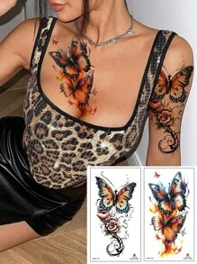 8 Sheets Color Flower Butterfly Temporary Tattoo Stickers Rose Butterfly Waterproof Fake Tattoos Human Body Art For Women