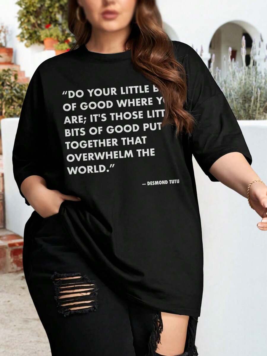 Do Good Inspirational Desmond Tutu Quote oversize women T-Shirt for Women (Large Size) - Negro - Ver 1