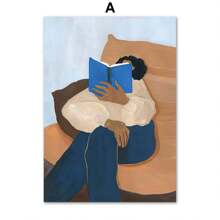 1pc Blue Striped Girl Read Book Lobster Vase Wall Art Canvas Painting Nordic Posters And Prints Wall Pictures For Living Room Decor No Frame - Multicolor - View 13
