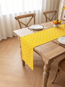 1 szt. Bohemian Yellow Rectangular Table Runner, Geometryczny wzór, Wiosna/Lato Dekoracyjny obrus na bufet, szafka na buty, Odporny na kurz i plamy, Nadaje się do domu, kuchni, jadalni, posiłków, pikników, grilli, kempingu, na zewnątrz, świąt, imprez, codziennego wystroju domu