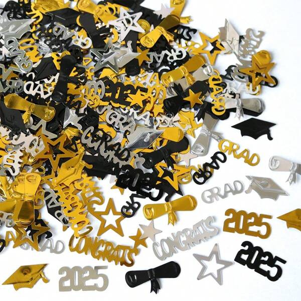 1 Pack Of Graduation Theme Confetti, Graduation Element Desktop Confetti, Suitable For Graduation Ceremony Throwing/Photography Props, 2025 Graduation Party Decoration Props, Graduation Party Desktop Decoration Props, Holiday Decoration Sequins, Happy Graduation
