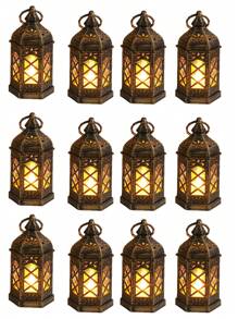 1 pieza Lámpara decorativa de linterna mini retro con batería, lámpara de decoración para el hogar, decoración de mesa, decoración de dormitorio, luz nocturna colgante de pared, adecuada para decoración de boda, fiesta, vacaciones, linterna de mesa LED de interior - Amarillo - Ver 12