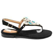 Summer Fashion Rhinestone Decor Flat Thong Sandals - Black - View 2
