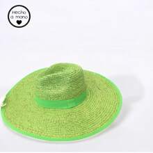 Bohemian Style Solid Color Colorblocking Casual Elegant Sun Hat, UV Protection, Hand-Made, Suitable For Spring, Summer And Autumn - Green - View 3
