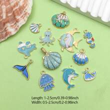 28pcs Mixed Enamel Ocean Life Pendants, Including Gold Seashell, Starfish, Etc., Gold Plated, Suitable For Beach Jewelry Making, DIY Crafts, Keychains, Decorations - Blue - View 4