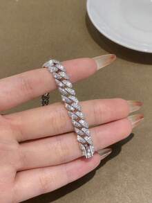 1pc 8mm Top Quality Hip Hop Diamond Prong Link Chain Rhombic Necklace S925 Sterling Silver In White Gold Pave Necklaces Shining Light Luxury And High-End Exquisite Fine Jewelry Gifts For Women