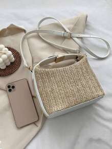 2024新款休闲时尚草编单肩包，草编斜挎包，草编手提包，草编包 - 白色 - 查看 6