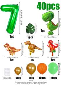 40pcs/Set Tropical Jungle Party Decorations, Including 32" Numeric Balloons (0-9), Cartoon Dinosaur Foil Balloon Decor Numeric Shapes, PE Decor Balloon Columns, Suitable For Birthday Party, Giant Cute Dinosaur Birthday Party Decoration Set, Suitable For Jungle Dinosaur Theme Decorations - 彩色 - 查看 8