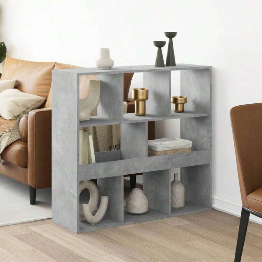 Cloisonné de séparation en béton gris et bois d'ingénierie