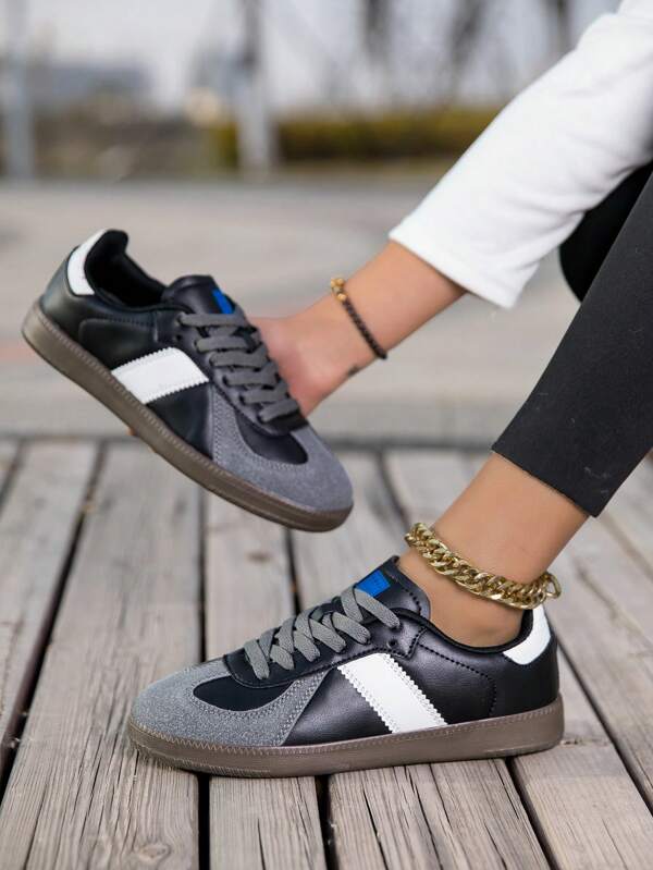 Plus Size & Wide Width Elevated Casual Sneakers, Fashion Breathable Soft Thick Sole Skateboarding Shoes For Women