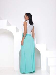 Women's Long Skirt With Slit Elegant/Comfortable Light Fabric Summer !! Viscolycra! - 薄荷綠 - 查看 2