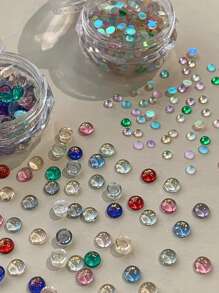 100pcs Mermaid Bubble Beads Nail Art Decorations, Mixed Colorful Flat Bottom Rhinestones 2.8mm And 4mm Nail Accessories For DIY Nails - Multicolor - View 3