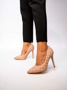 Beaded Decor Pointed Toe Elegant High Heels, Casual Everyday Wear - Nude - View 2