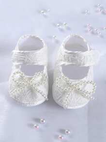 1 par de zapatos de princesa recién nacidos con suela blanda y encaje, a juego con atuendos para bebés de 0 a 2 años, para ceremonias de bautizo y uso casual diario