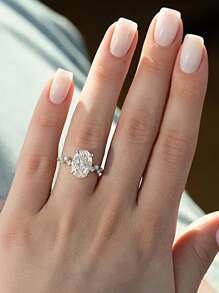 1 件 925 纯银闪亮椭圆形订婚戒指 结婚戒指 女士承诺戒指 永恒戒指 精美珠宝礼物 - 鑲鑽鴿子蛋戒指 - 查看 4