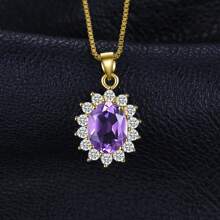 JewelryPalace 1pc 925 Sterling Silver Elegant And Glamorous Classic Design Exquisite Multi-Faceted Oval Cut Gemstone Birthstone Silver Pendant Necklace For Women For Prom Party Banquet For Dating Gift Fine Jewelry - Vàng thạch anh tím tự nhiên - Xem 4