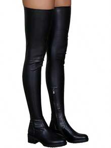 Knee High Boots Women Thigh High Over Knee Stretch Fashion Low Chunky Heel Round Toe Zipper Winter Boots Black Red US4.5-14halloween - màu đen - Xem 5