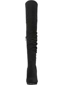 Women's Black Chunky Thigh High Over Knee High Heel Boots - 2025 Style - Sarahi-blacknubuck - Xem 4