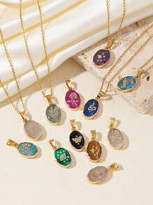 1 Lucky Stone Necklace For 12 Constellations Aries Amethyst Star/Taurus Lapis Lazuli Snake/Gemini Aquamarine Hand/Cancer Rose Quartz Eye/Leo Green Strawberry Leaves/Virgo Rose Quartz Chrysanthemum Tree Of Life Accessories Shiny Pendant Necklace Valentine's Day Gift Dating Annual Meeting Party Decoration Long Necklace Deep V Sweater Chain Birthday Gift Bohemian Style,Mom,Mother,Mother's Day,Gift - Colorful - View 1