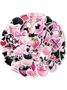 50 Pcs Creative 3D Black And Pink Style Cool Graffiti Stickers, Vinyl Waterproof Girl's Heart Series Stickers, Suitable For Water Bottles, Laptops, Suitcases, Computers, Phone Cases, Diaries, Gifts For Students, Girls And Ladies