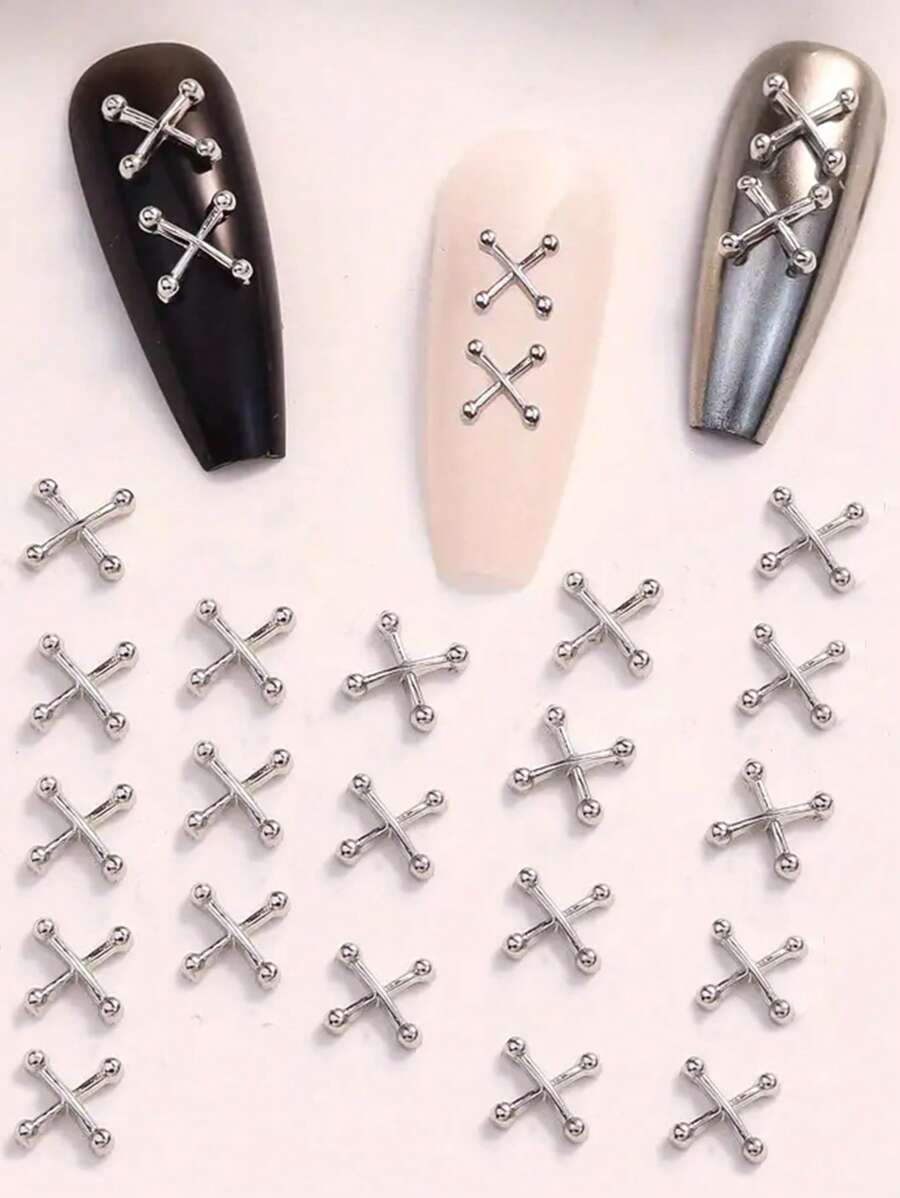 20 件指甲饰物，哥特朋克合金 3D 金属美甲凸圆形宝石，适用于 DIY 美甲设计配件美甲用品指甲美甲宝石 - 銀色 - 查看 1