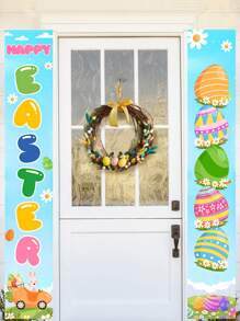2pcs/Set Blue Easter Door Couplet, Color Egg Bunny Easter Polyester Door Hanging, Color Door Banners Porch Banners, Happy Easter Room Decorations Home Decor Backdrops, Easter Indoor/Outdoor Decorations Hanging Decorations Supplies, Spring Party Easter Party Decorations, Garden Decorations, Easter Gifts
