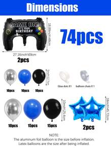 Juego de 74 piezas / 2 piezas de decoración de arco de juego en azul y negro, incluye control de juego, globo de papel de aluminio, globo de estrella azul, adecuado para cumpleaños de juegos, fiesta con tema de juegos, accesorios para fotos, decoraciones para fiestas en el hogar