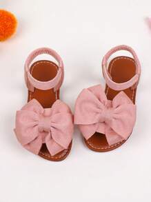 一双女童凉鞋新款蝴蝶结公主鞋松紧带设计软底休闲女童沙滩鞋夏季。 - 淺粉色 - 查看 4