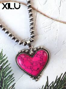 1 set de collar con colgante y aretes de estilo retro y país del oeste antiguo con diseño exagerado de color turquesa al estilo del Día de San Valentín para mujeres