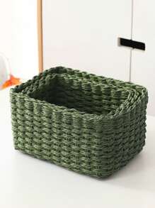 1pc/3pcs Handwoven Storage Baskets Set, Paper Rope Baskets For Home Organization, Suitable For Living Room, Bedroom, Cabinet, Office, Home Decor, Farmhouse Decor (Small + Medium + Large), Shelf Baskets, & Valentine's Day Decor - Army Green - View 4