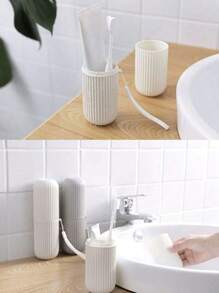 1/2pcs Portable Travel Mouthwash Cup, Toothbrush And Toothpaste Storage Box, Travel Camping Toothbrush Cup, Travel Toiletry Set, Travel Essentials, Beach And Holiday Back To School Travel Organizer